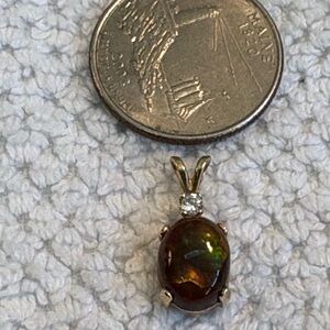 Mexican Fire Agate / Diamond Pendant